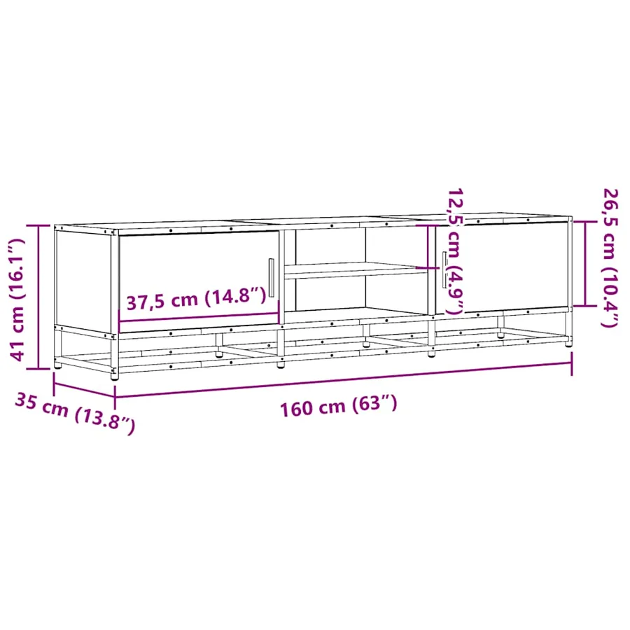 Meuble TV chêne fumé 160x35x41 cm bois d'ingénierie et métal - 10