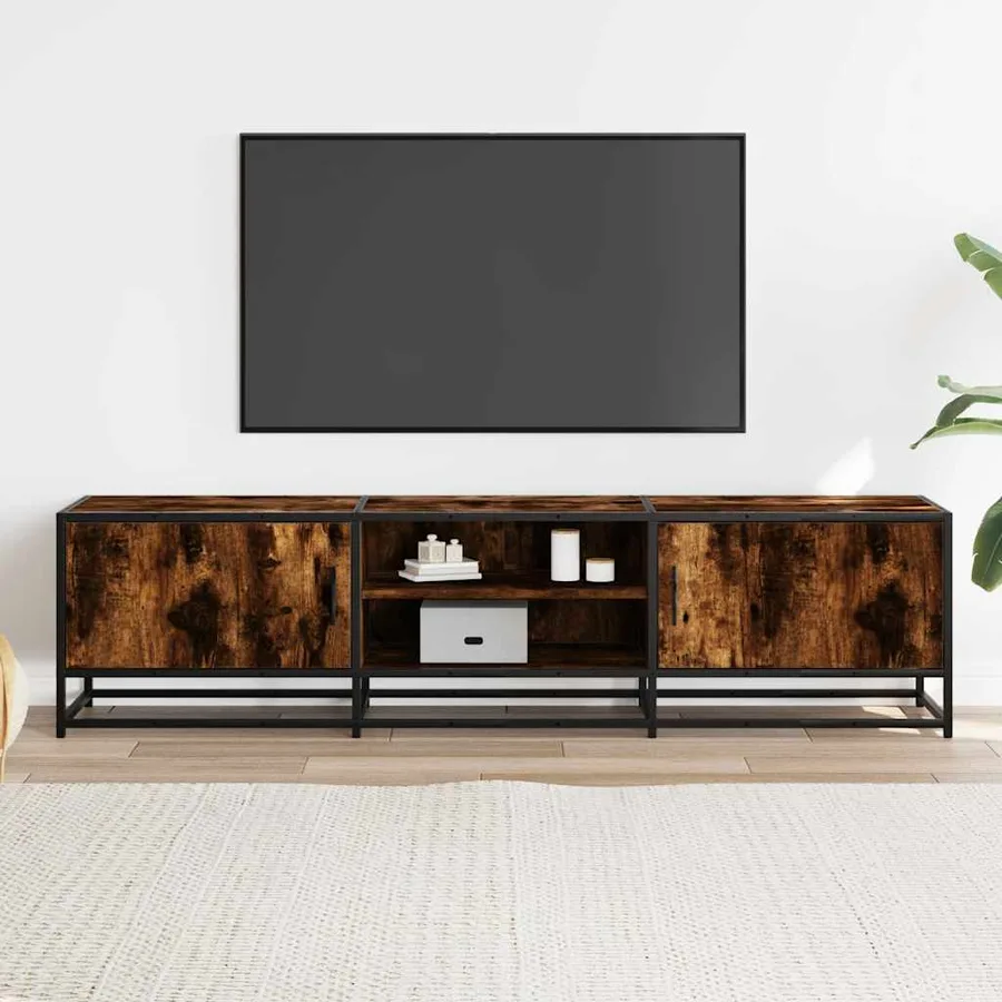 Meuble TV chêne fumé 160x35x41 cm bois d'ingénierie et métal - 3