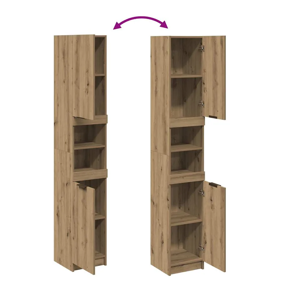 Armoire de bain chêne artisanal 32x34x188,5cm bois d'ingénierie - 7