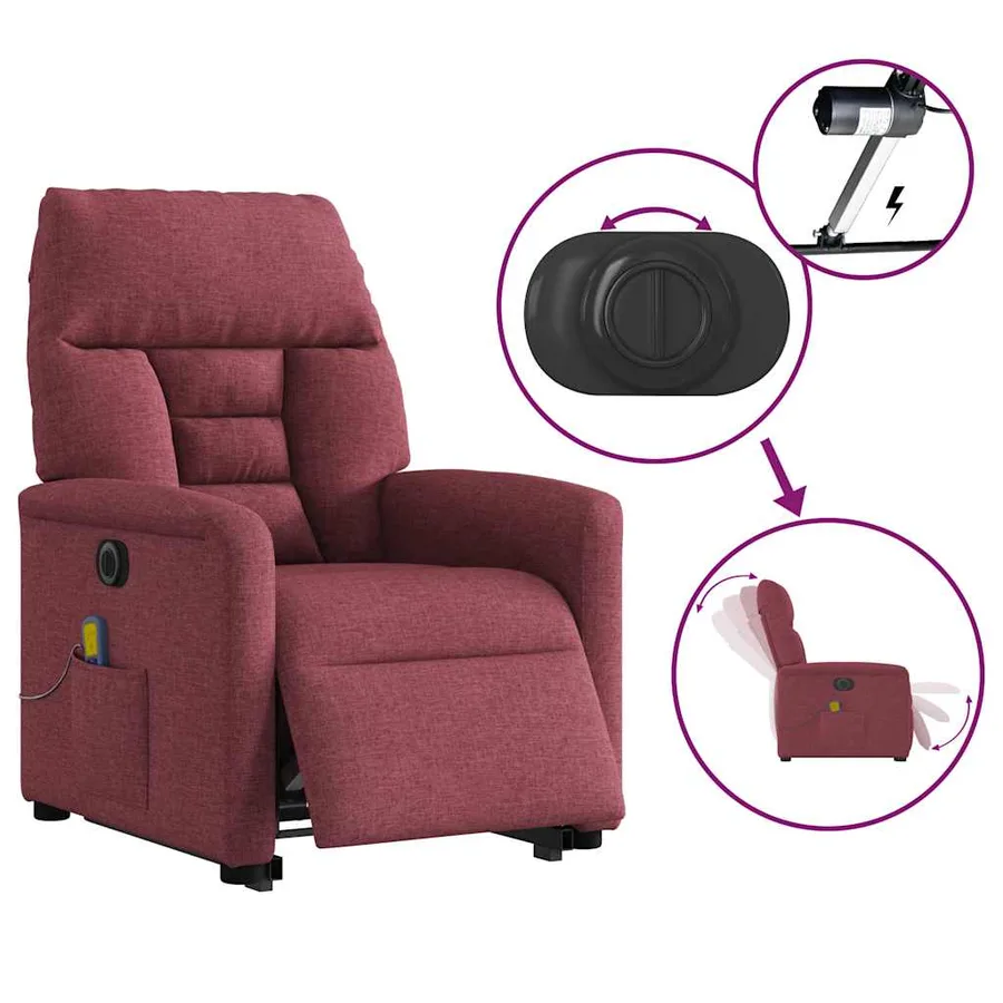 Fauteuil inclinable de massage électrique Rouge bordeaux Tissu - 10