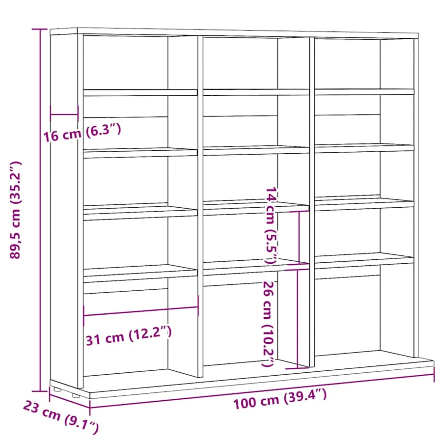 Armoire à CD chêne artisanal 100x23x89,5 cm bois d'ingénierie - 8