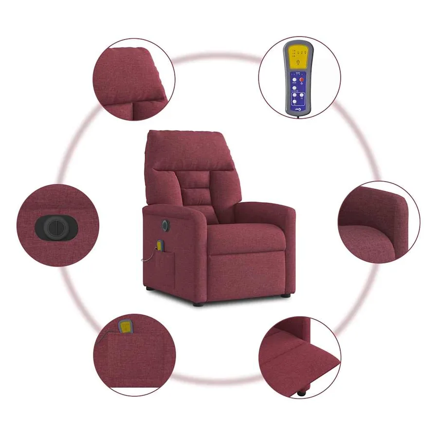 Fauteuil de massage inclinable électrique Rouge bordeaux Tissu - 9