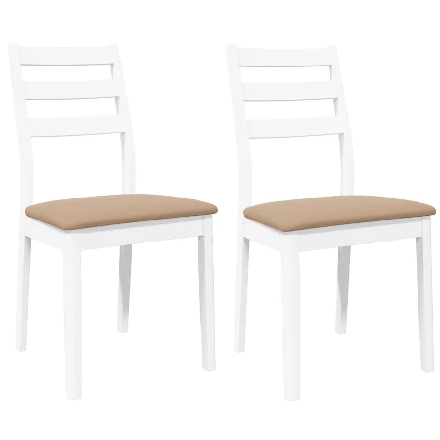Chaises à manger coussins 2 pcs blanc bois massif caoutchouc - 2