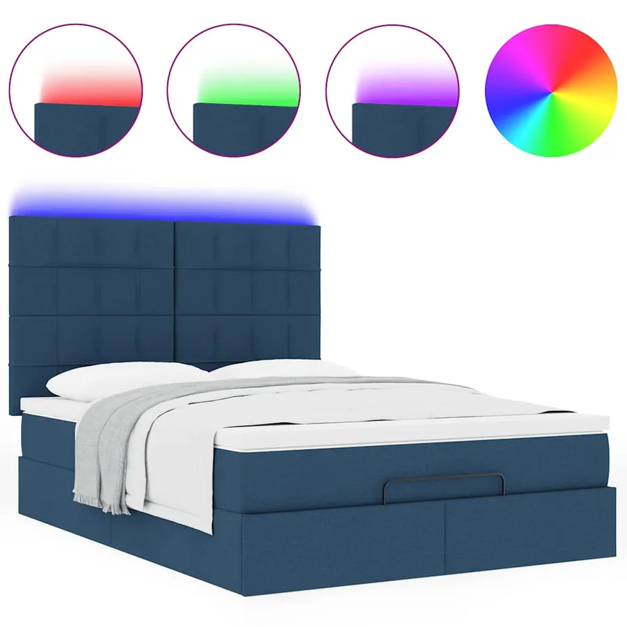 Cadre de lit ottoman avec matelas bleu 140x200 cm tissu - 5