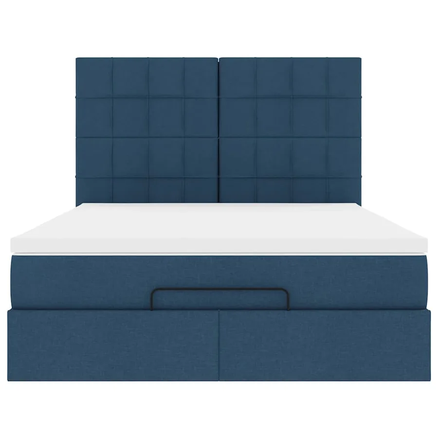 Cadre de lit ottoman avec matelas bleu 140x200 cm tissu - 8