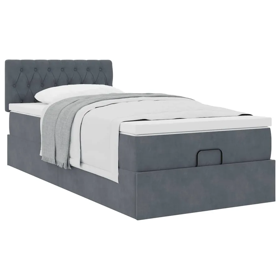 Cadre de lit ottoman et matelas gris foncé 90x200 cm velours - 4