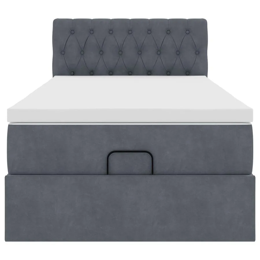 Cadre de lit ottoman et matelas gris foncé 90x200 cm velours - 5