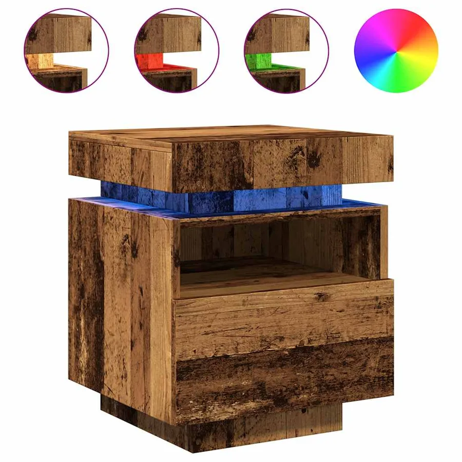 Armoires de chevet et lumières LED 2pcs vieux bois 40x39x48,5cm - 2