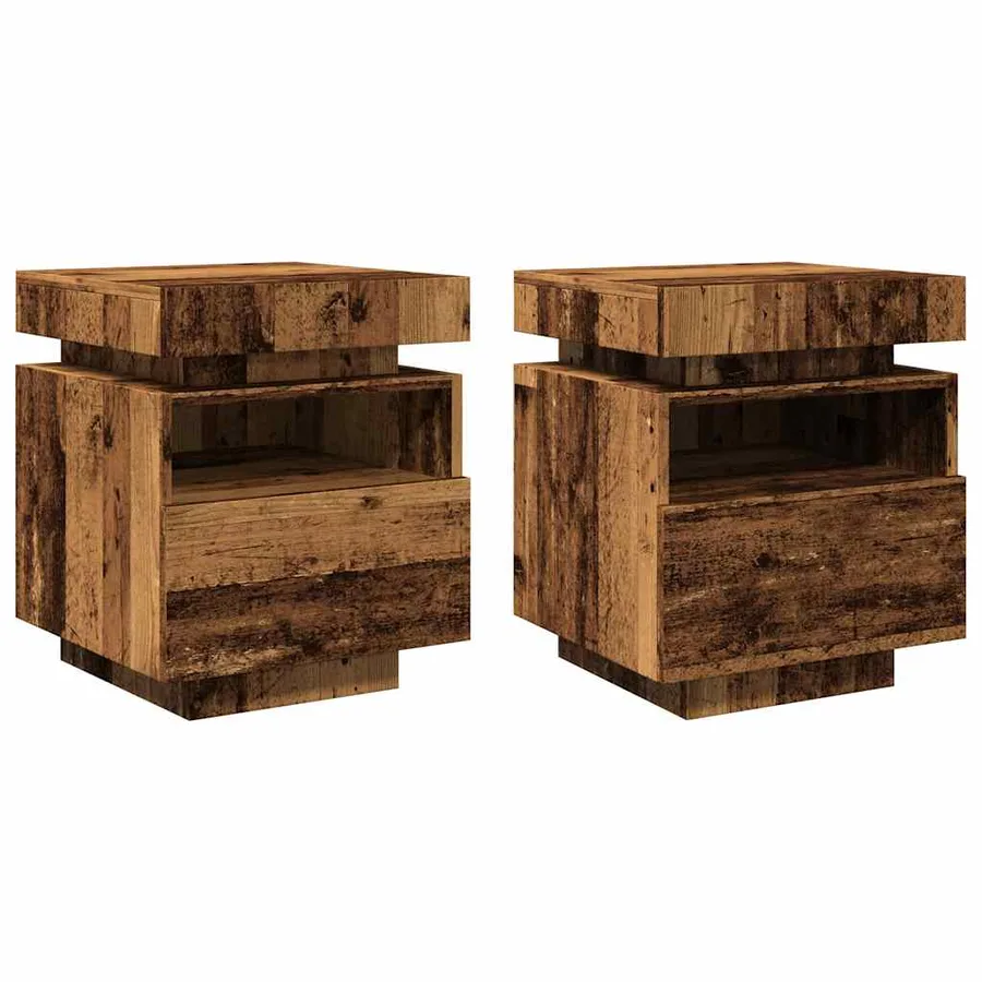 Armoires de chevet et lumières LED 2pcs vieux bois 40x39x48,5cm - 3