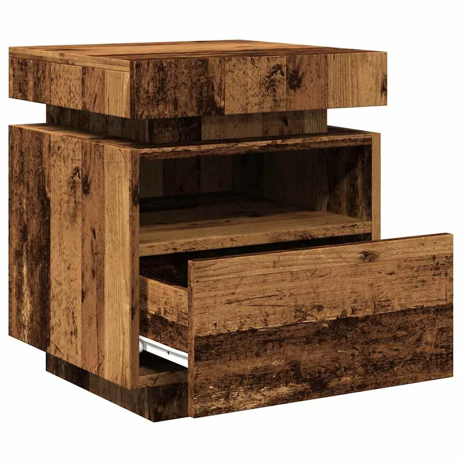 Armoires de chevet et lumières LED 2pcs vieux bois 40x39x48,5cm - 9