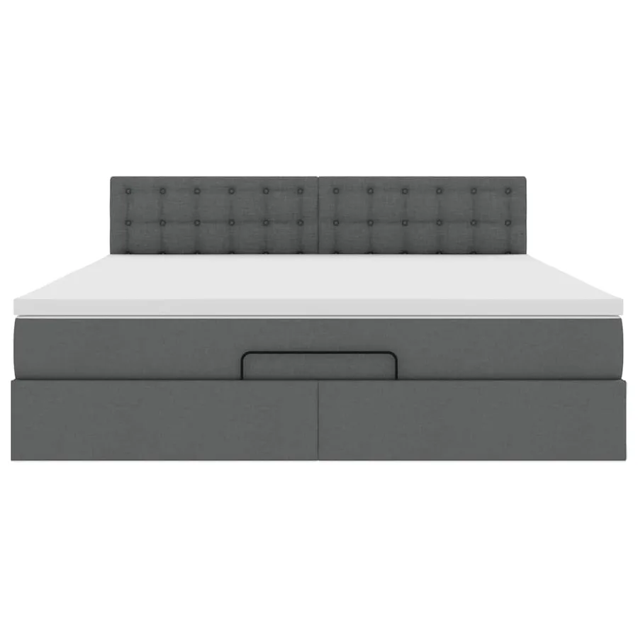 Cadre de lit ottoman avec matelas gris foncé 160x200cm tissu - 7