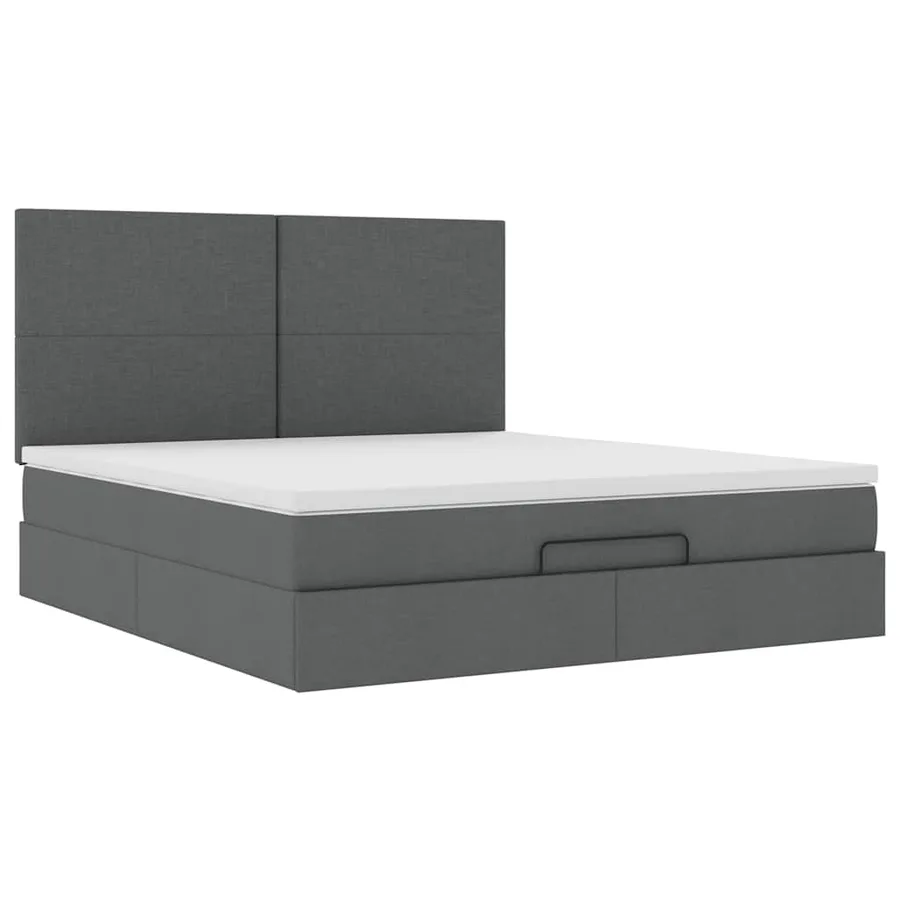 Cadre de lit ottoman avec matelas gris foncé 160x200cm tissu - 6