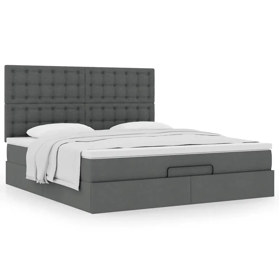 Cadre de lit ottoman avec matelas gris foncé 160x200cm tissu - 4