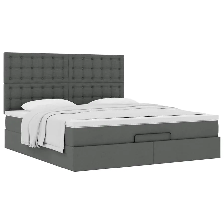 Cadre de lit ottoman avec matelas gris foncé 160x200cm tissu - 5