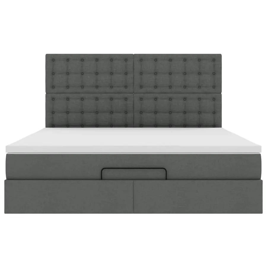 Cadre de lit ottoman avec matelas gris foncé 160x200cm tissu - 7
