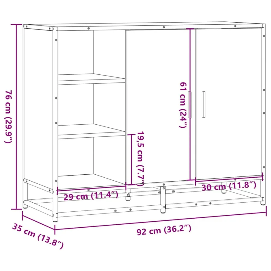 Buffet chêne marron 92x35x76 cm Bois d'ingénierie - 10