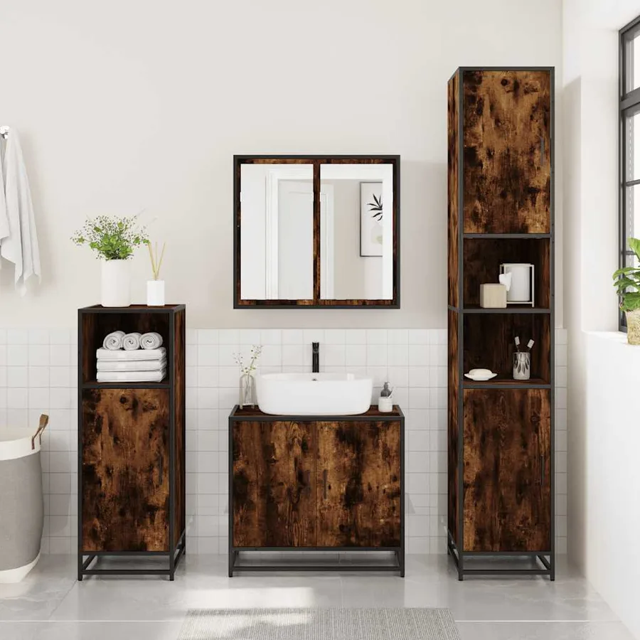 Armoire de bain chêne fumé 35x37,5x100cm bois d'ingénierie - 3