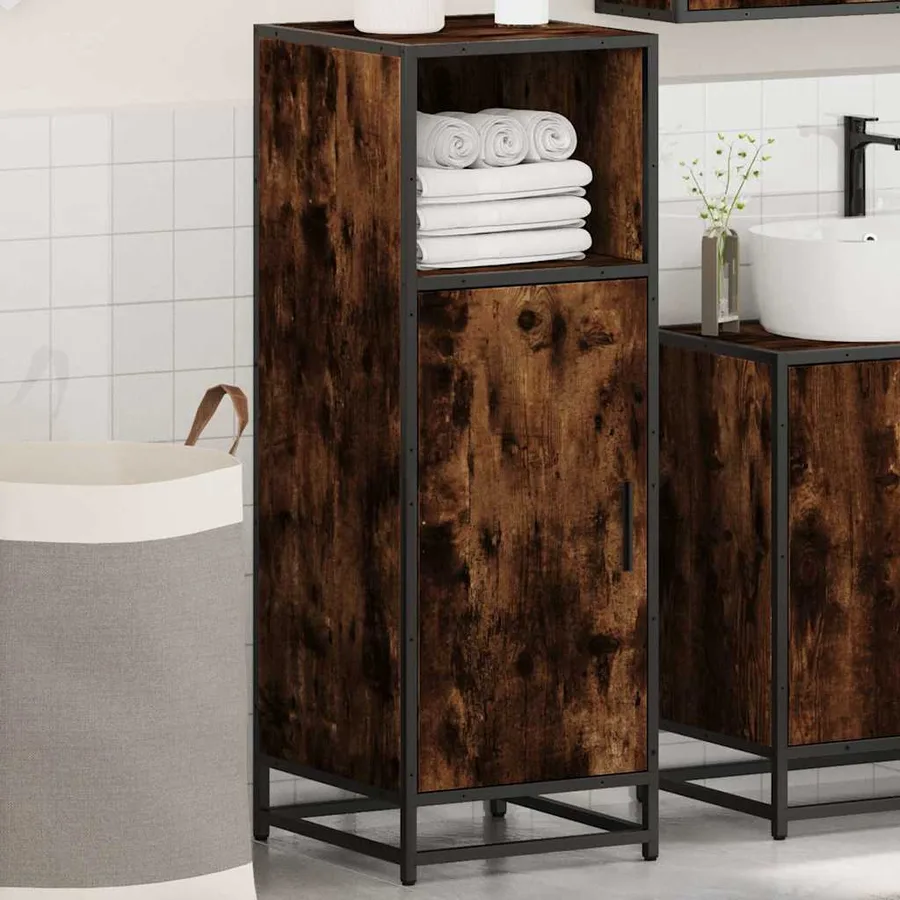 Armoire de bain chêne fumé 35x37,5x100cm bois d'ingénierie - 4