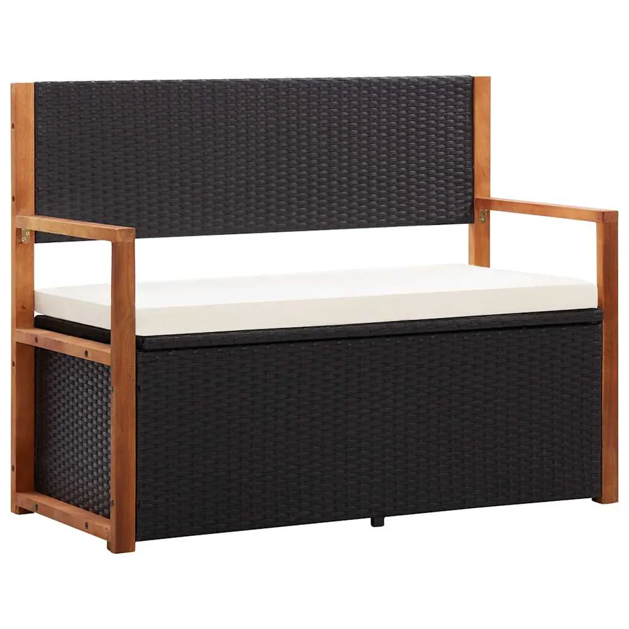 Garden bench 115 cm Poly rattan and acacia wood Black
