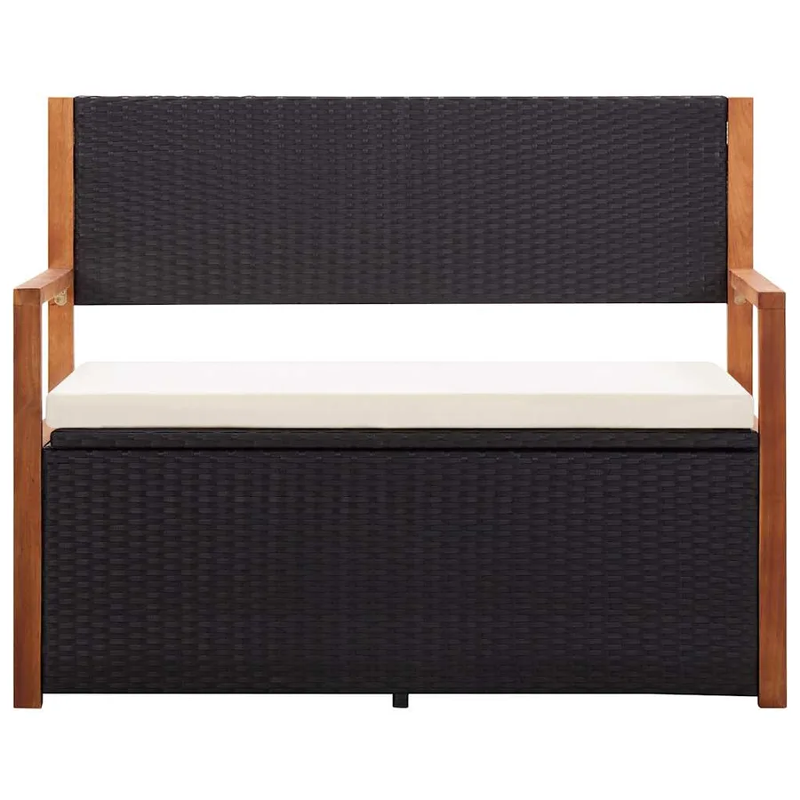 Garden bench 115 cm Poly rattan and acacia wood Black - 2