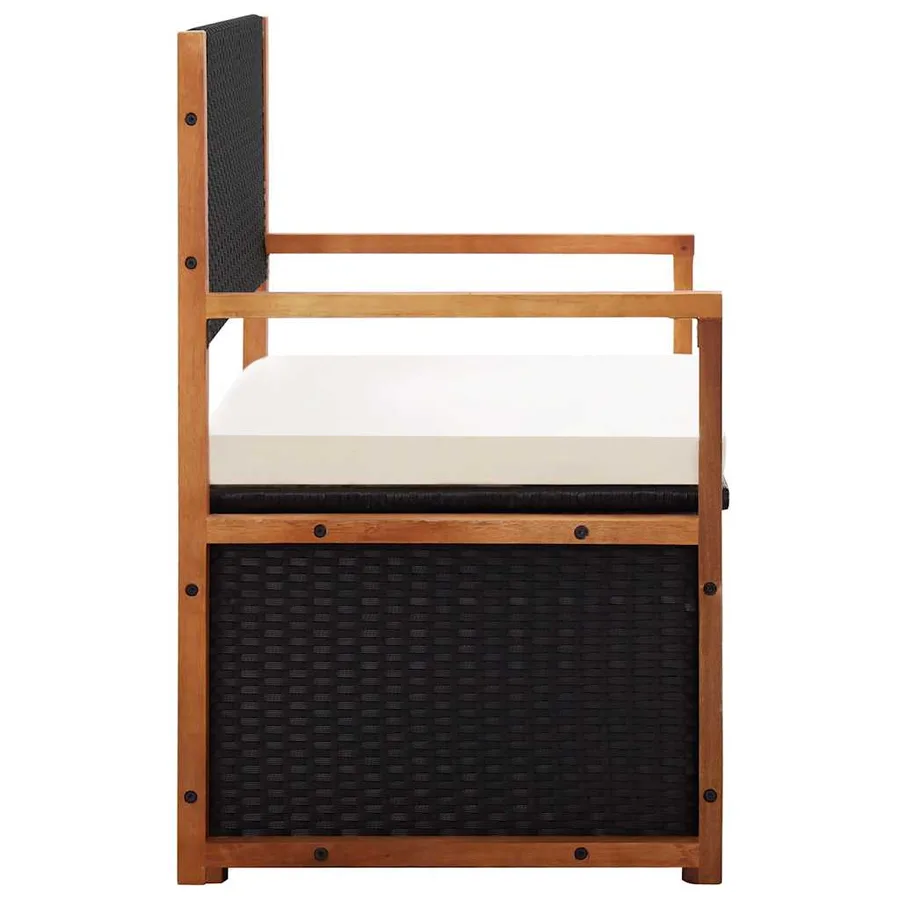Garden bench 115 cm Poly rattan and acacia wood Black - 3