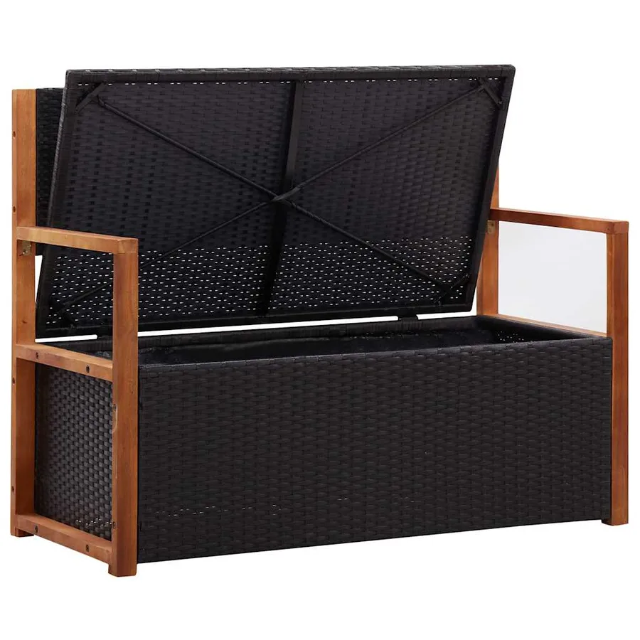 Garden bench 115 cm Poly rattan and acacia wood Black - 5