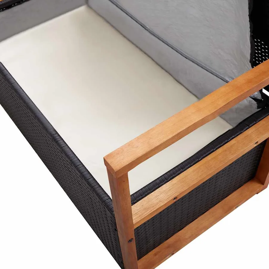 Garden bench 115 cm Poly rattan and acacia wood Black - 7