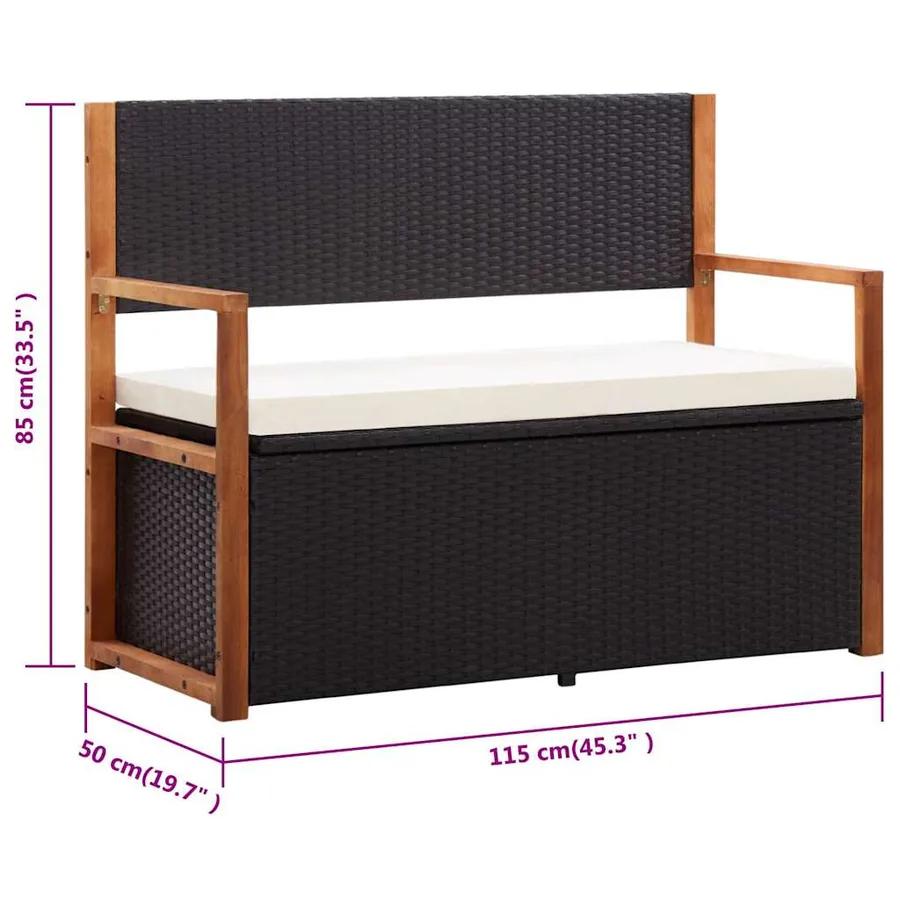 Banc de jardin 115 cm Résine tressée et bois d'acacia Noir - 9