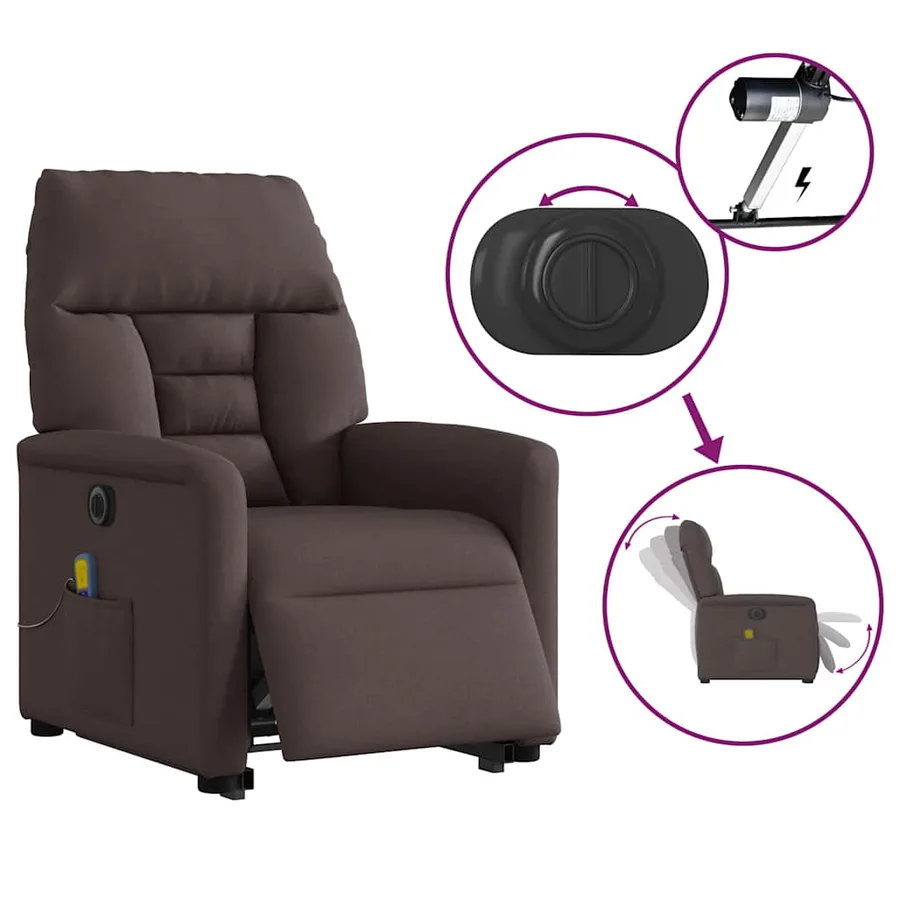 Fauteuil inclinable de massage électrique Marron foncé Tissu - 10