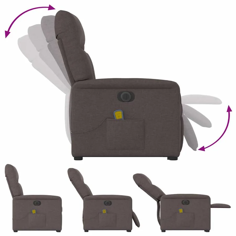 Fauteuil inclinable de massage électrique Marron foncé Tissu - 8