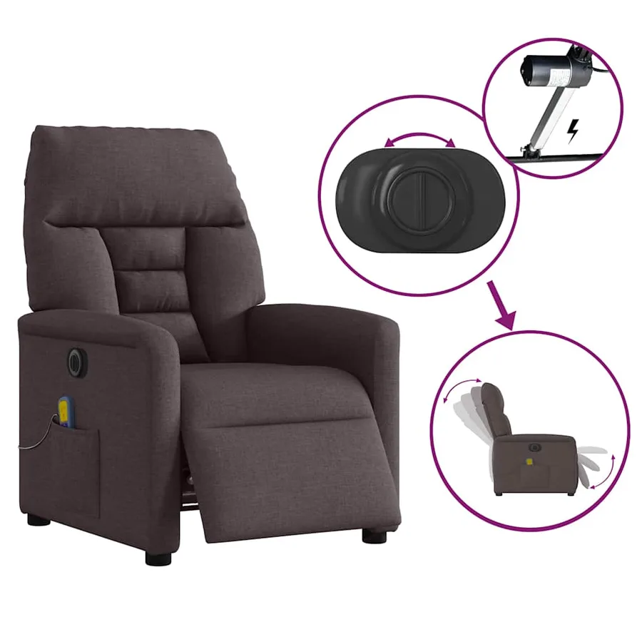 Fauteuil de massage inclinable électrique Marron foncé Tissu - 8