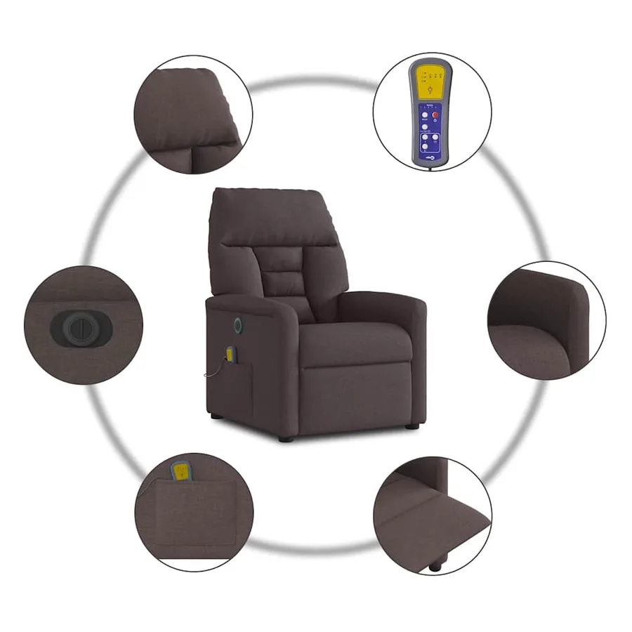 Fauteuil de massage inclinable électrique Marron foncé Tissu - 9