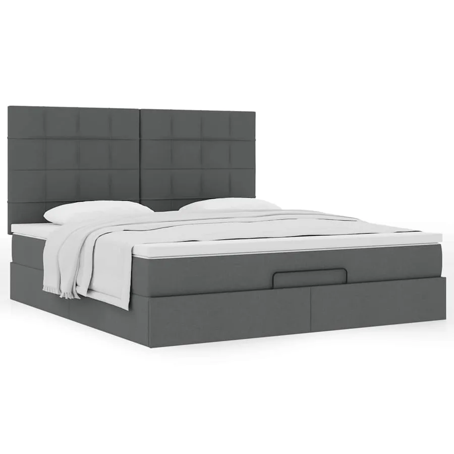Cadre de lit ottoman avec matelas gris foncé 160x200cm tissu - 4