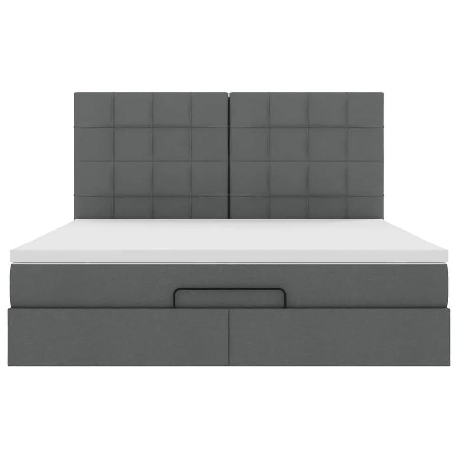 Cadre de lit ottoman avec matelas gris foncé 160x200cm tissu - 9
