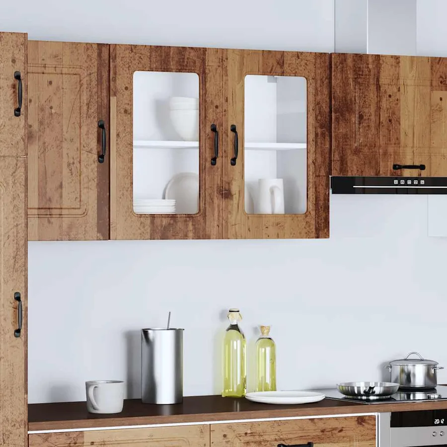 Armoire murale de cuisine avec porte en verre Kalmar vieux bois - 4