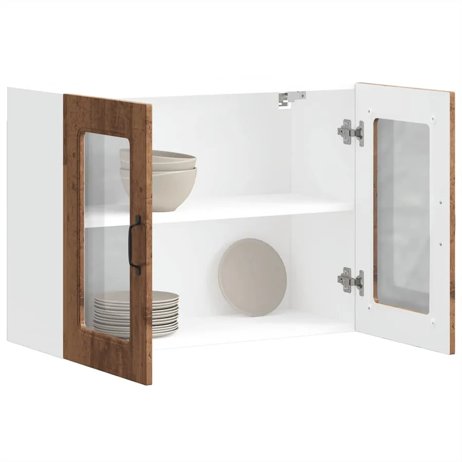 Armoire murale de cuisine avec porte en verre Kalmar vieux bois - 5