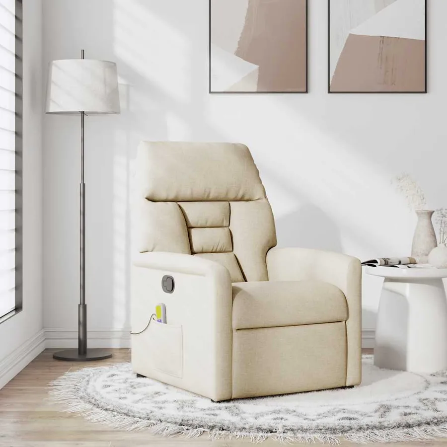 Fauteuil de massage inclinable Crème Tissu - 2