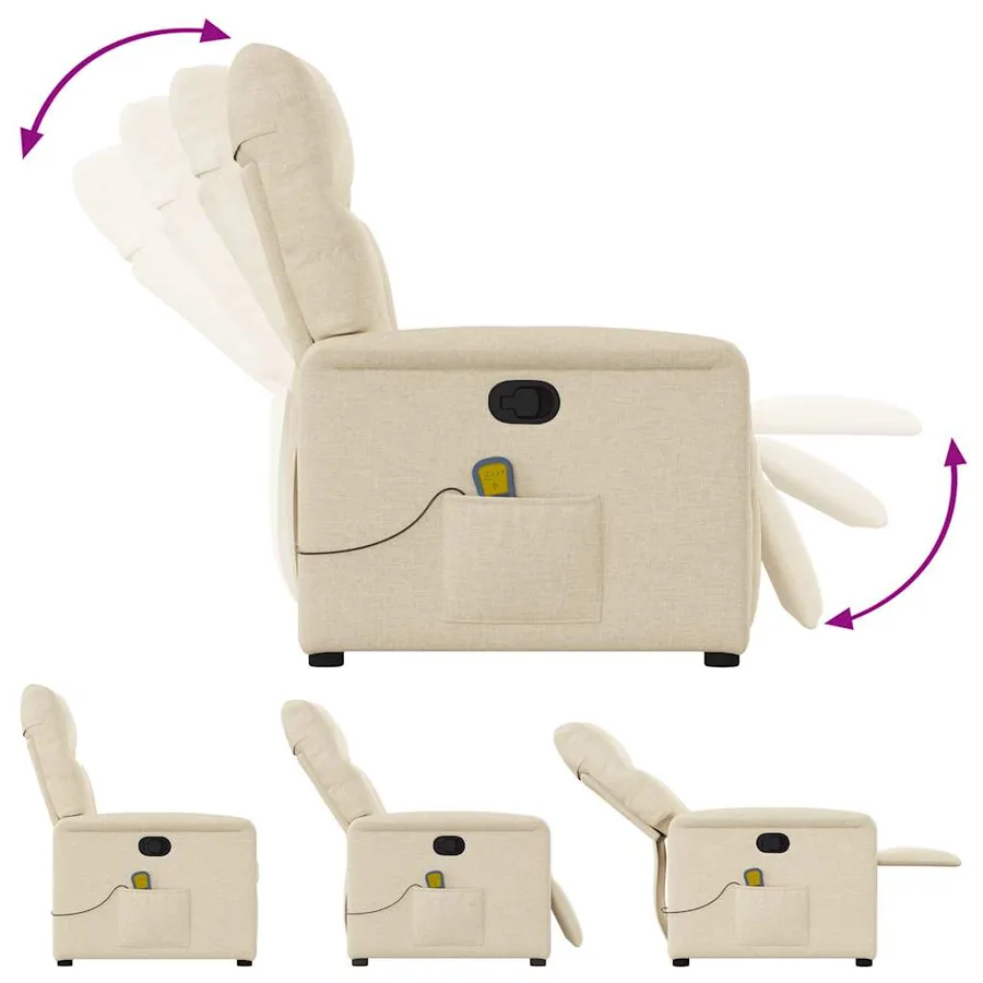 Fauteuil de massage inclinable Crème Tissu - 6