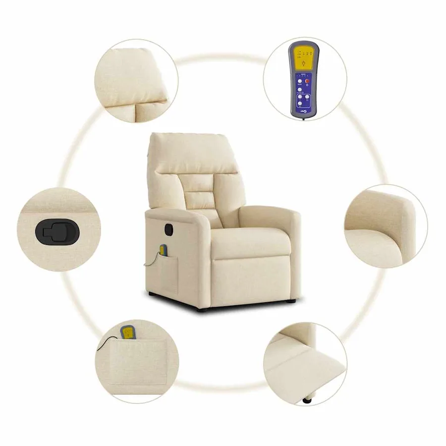 Fauteuil de massage inclinable Crème Tissu - 8