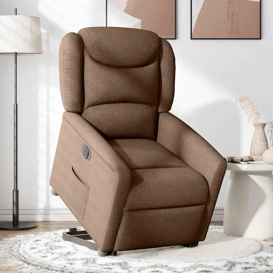Fauteuil inclinable électrique marron tissu - 2
