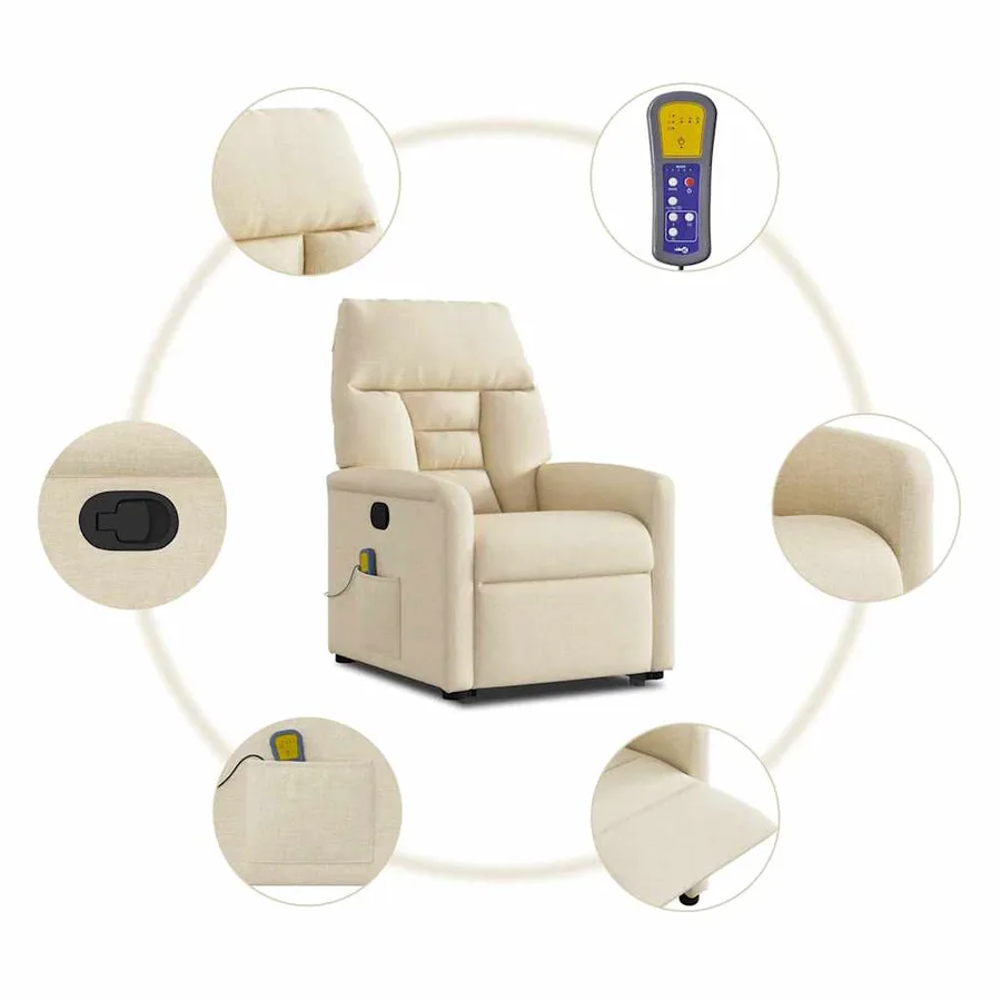 Fauteuil inclinable de massage Crème Tissu - 10