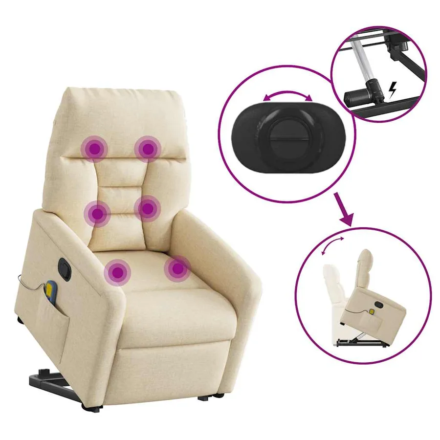 Fauteuil inclinable de massage Crème Tissu - 9