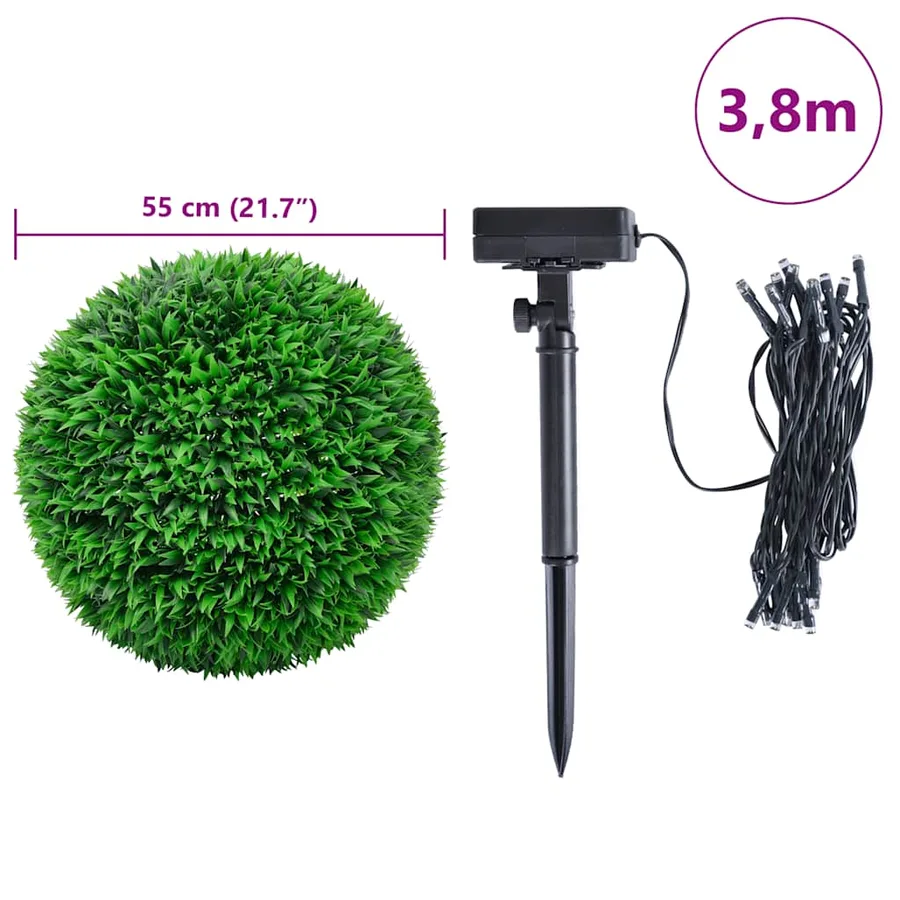 Boules de buis artificielles avec lumières LED 2 pcs vert 55 cm - 9