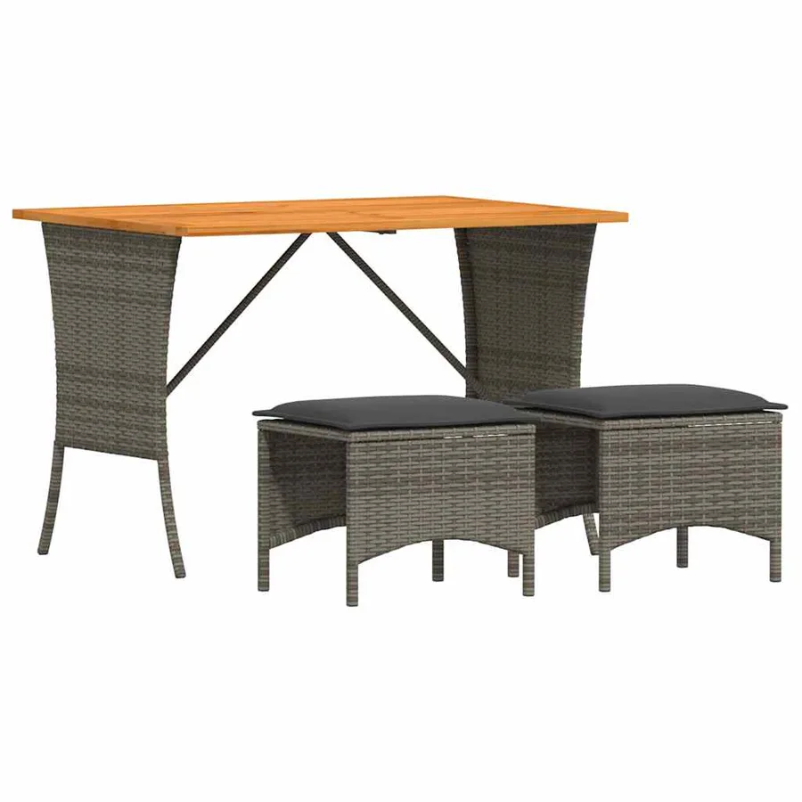 Ensemble à manger de jardin 3 pcs coussins gris résine tressée - 2