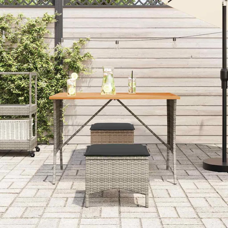 Ensemble à manger de jardin 3 pcs coussins gris résine tressée - 3