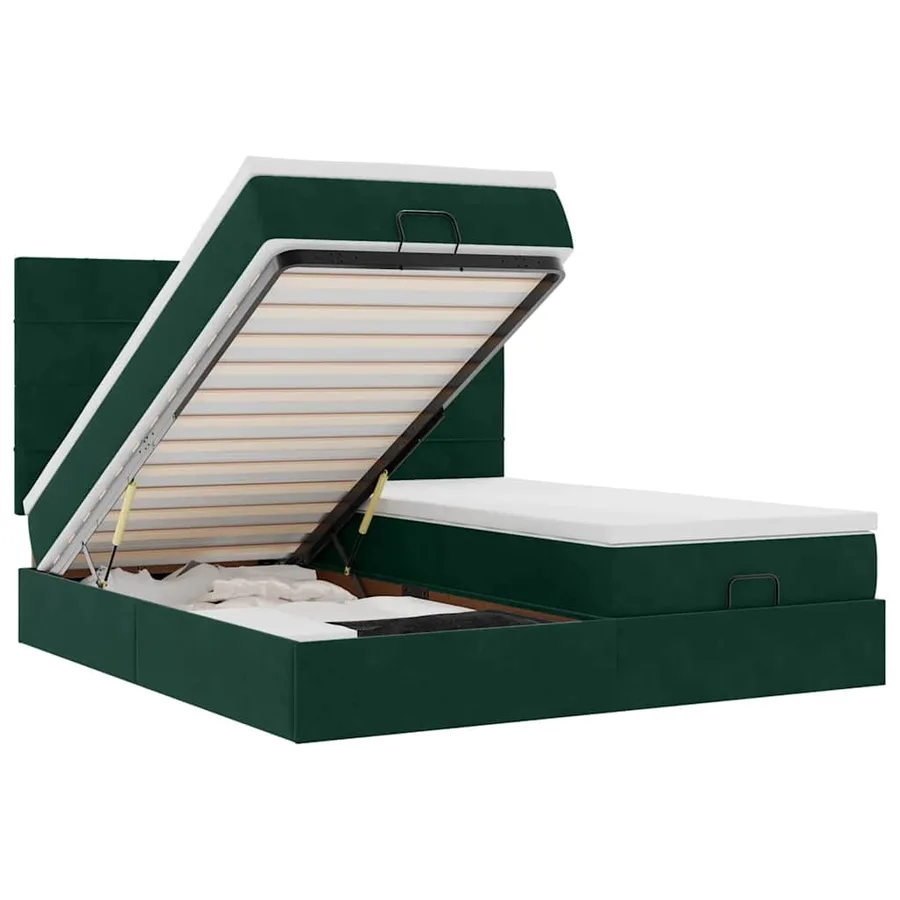 Cadre de lit ottoman avec matelas vert foncé 180x200cm velours - 2