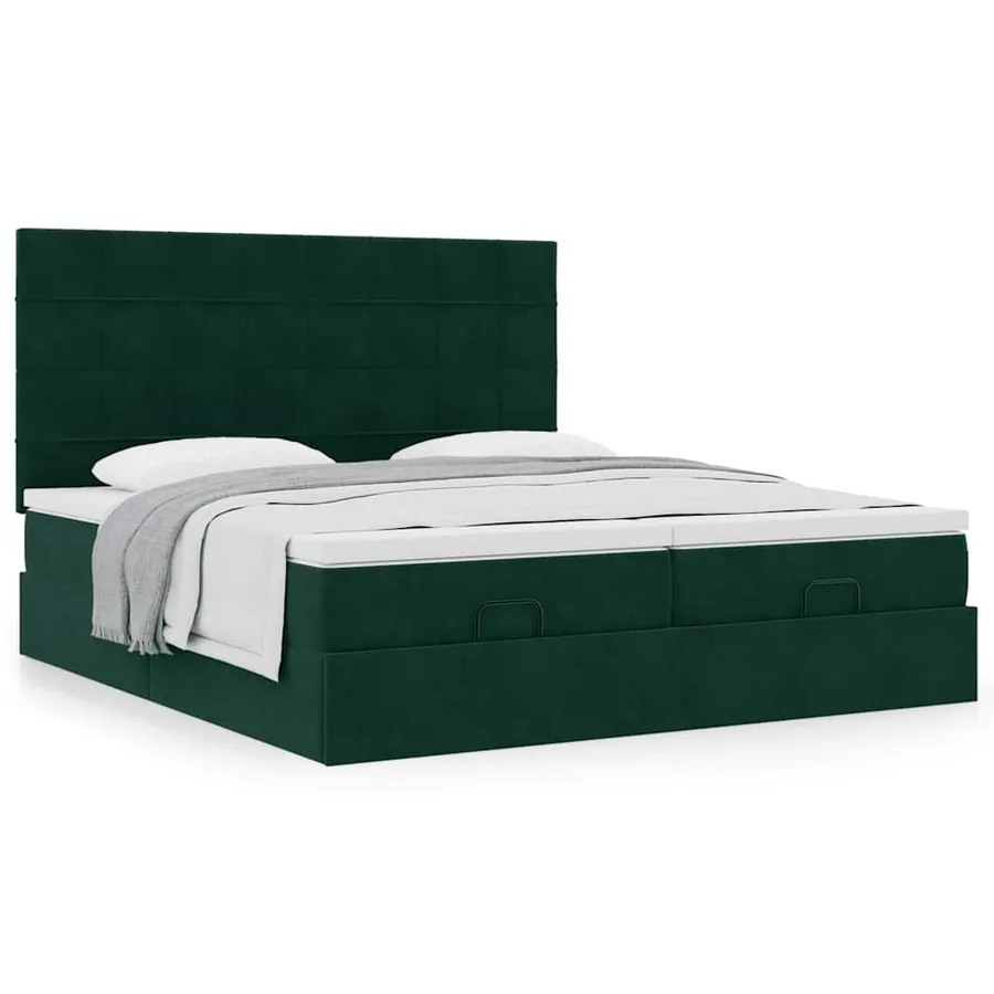 Cadre de lit ottoman avec matelas vert foncé 180x200cm velours - 4