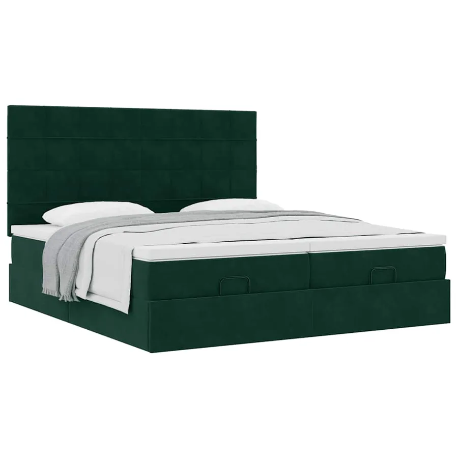 Cadre de lit ottoman avec matelas vert foncé 180x200cm velours - 5