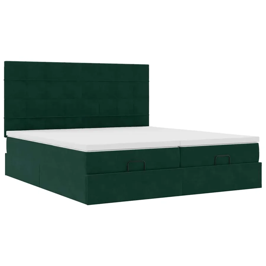Cadre de lit ottoman avec matelas vert foncé 180x200cm velours - 6
