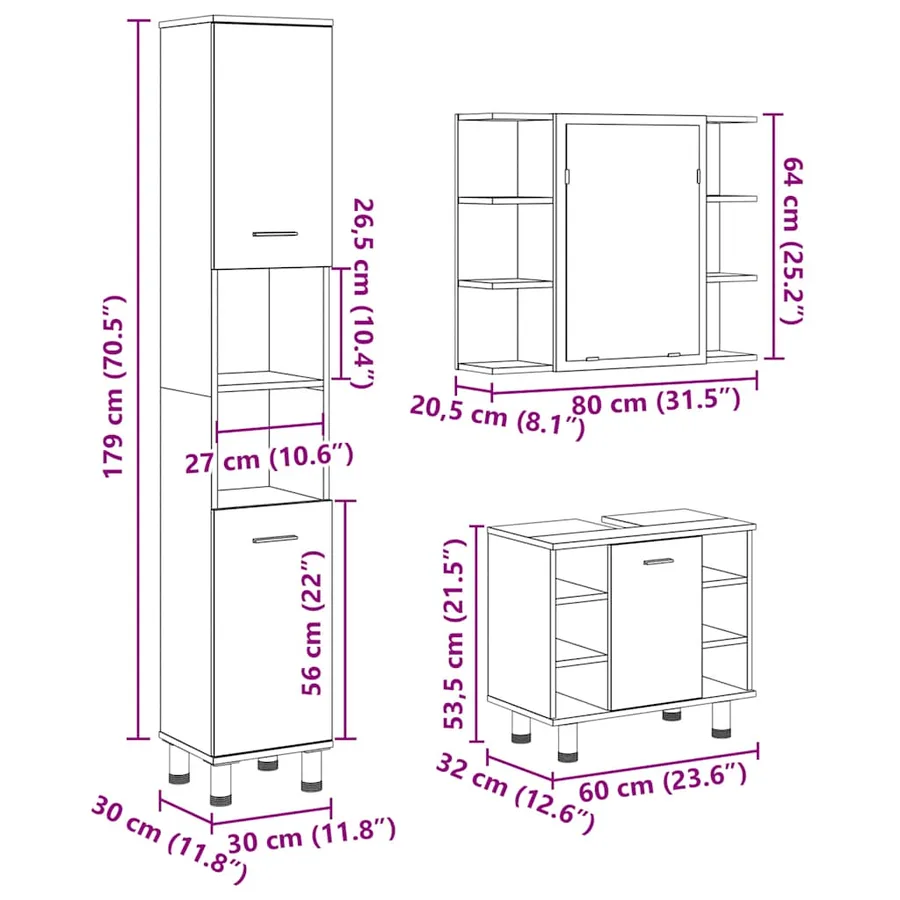Ensemble de meubles salle de bain 3 pcs bois d'ingénierie - 11